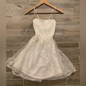 White Windsor Velvet Floral Pattern Homecoming/Formal Dress